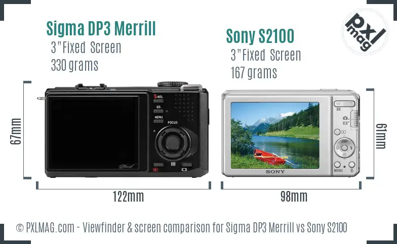 Sigma DP3 Merrill vs Sony S2100 Screen and Viewfinder comparison