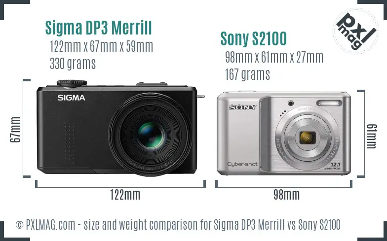 Sigma DP3 Merrill vs Sony S2100 size comparison