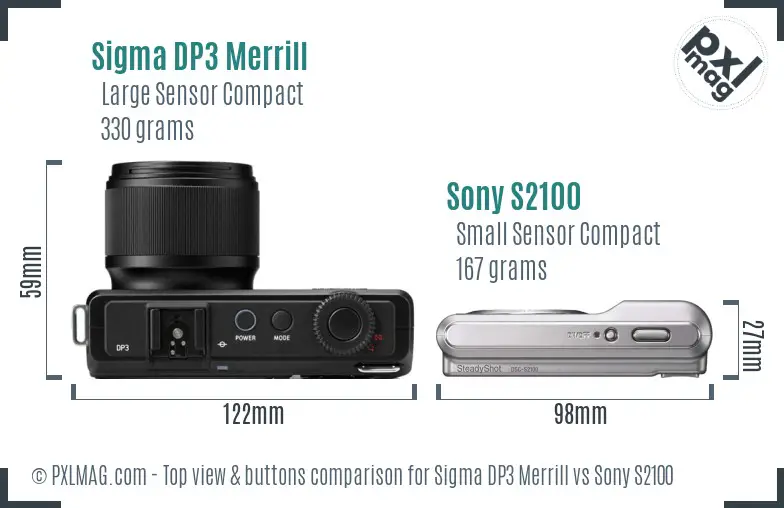 Sigma DP3 Merrill vs Sony S2100 top view buttons comparison