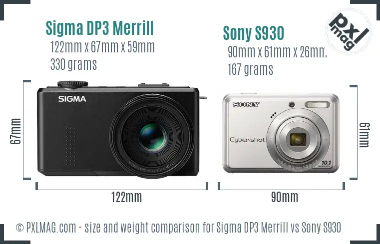 Sigma DP3 Merrill vs Sony S930 size comparison