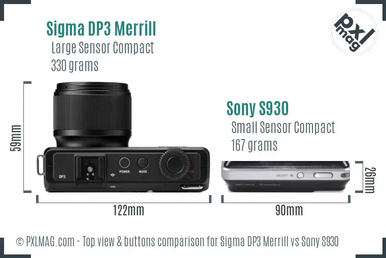 Sigma DP3 Merrill vs Sony S930 top view buttons comparison