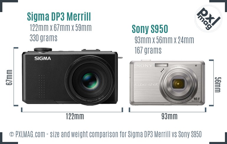 Sigma DP3 Merrill vs Sony S950 size comparison