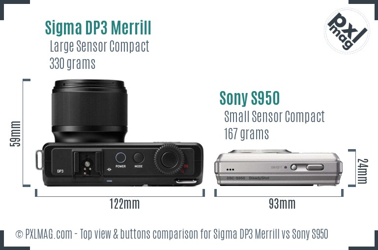 Sigma DP3 Merrill vs Sony S950 top view buttons comparison