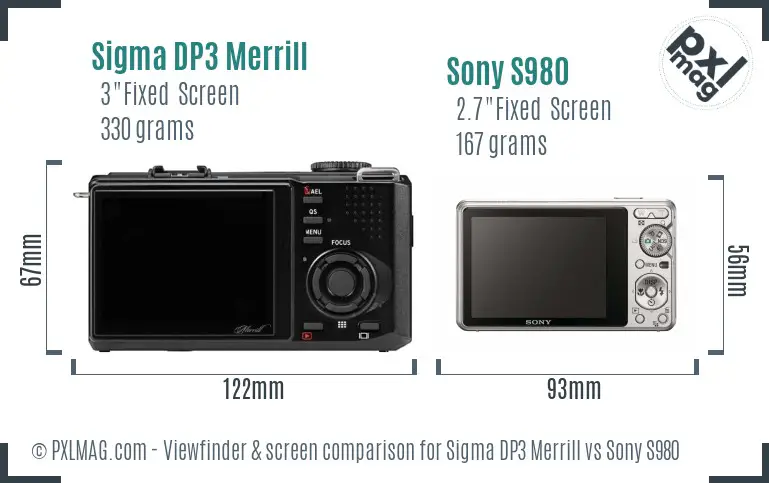 Sigma DP3 Merrill vs Sony S980 Screen and Viewfinder comparison