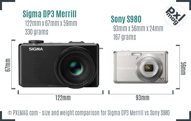 Sigma DP3 Merrill vs Sony S980 size comparison