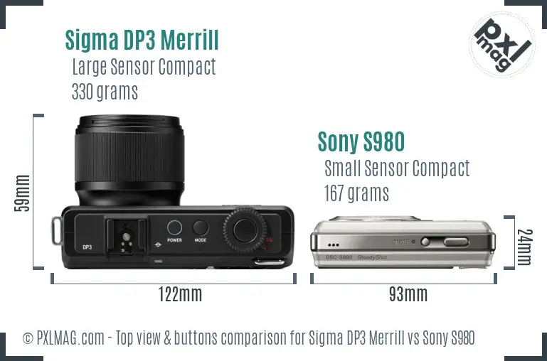 Sigma DP3 Merrill vs Sony S980 top view buttons comparison
