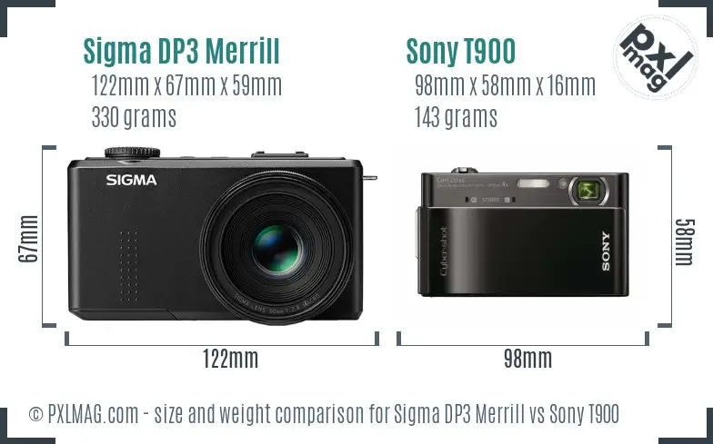 Sigma DP3 Merrill vs Sony T900 size comparison