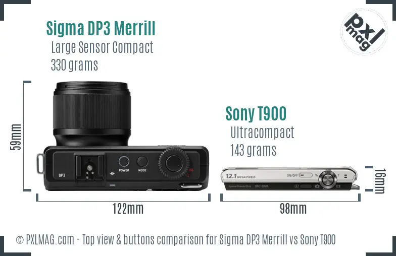 Sigma DP3 Merrill vs Sony T900 top view buttons comparison