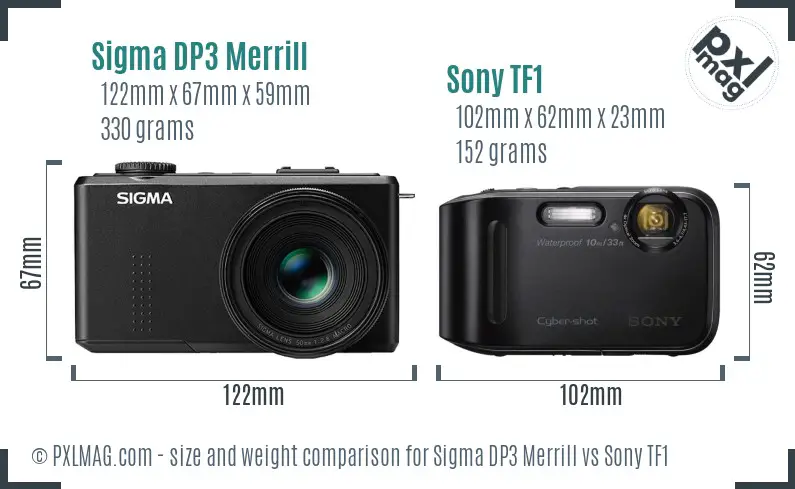 Sigma DP3 Merrill vs Sony TF1 size comparison