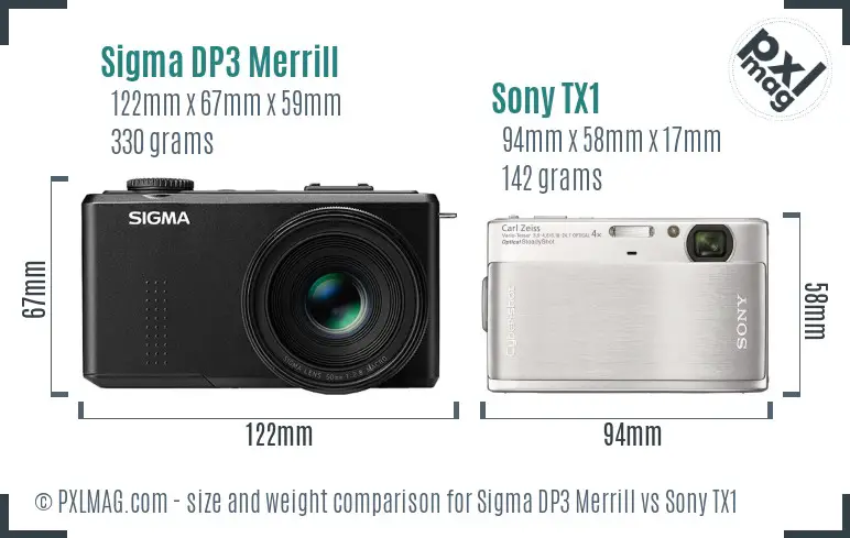 Sigma DP3 Merrill vs Sony TX1 size comparison