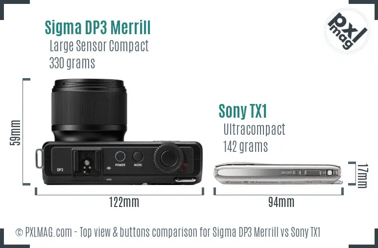 Sigma DP3 Merrill vs Sony TX1 top view buttons comparison