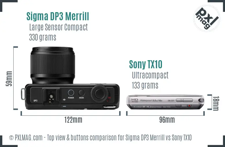 Sigma DP3 Merrill vs Sony TX10 top view buttons comparison