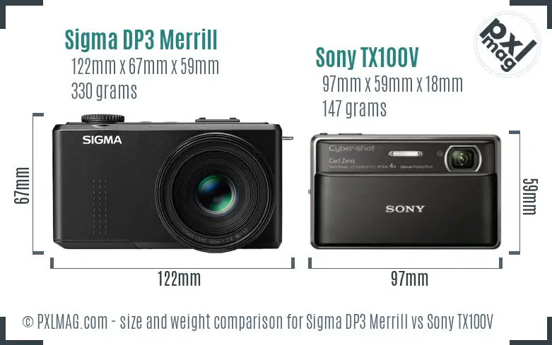 Sigma DP3 Merrill vs Sony TX100V size comparison