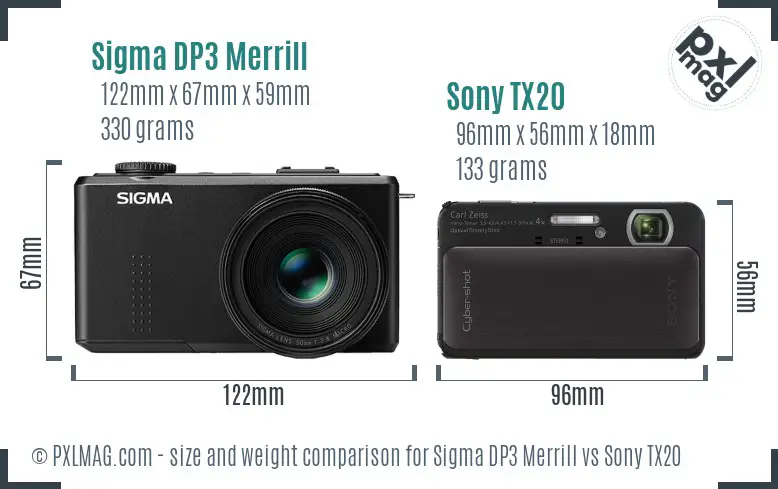 Sigma DP3 Merrill vs Sony TX20 size comparison