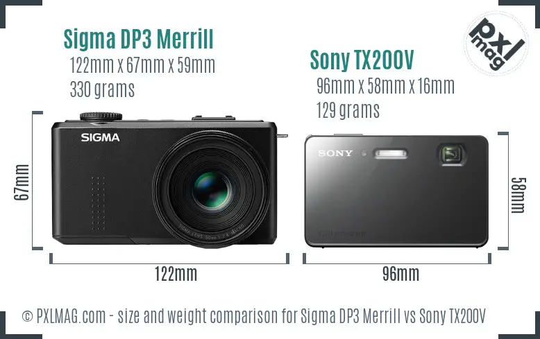 Sigma DP3 Merrill vs Sony TX200V size comparison