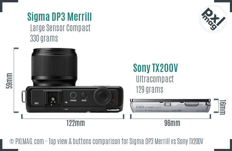 Sigma DP3 Merrill vs Sony TX200V top view buttons comparison