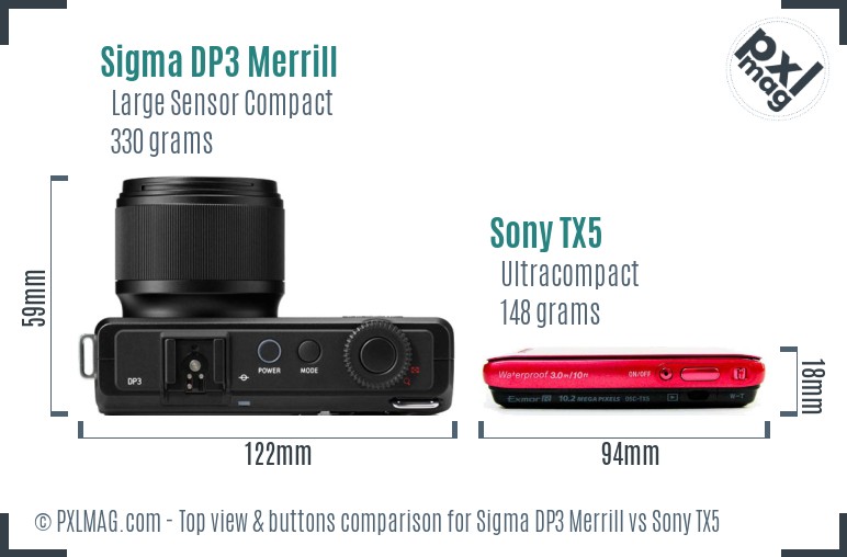 Sigma DP3 Merrill vs Sony TX5 top view buttons comparison