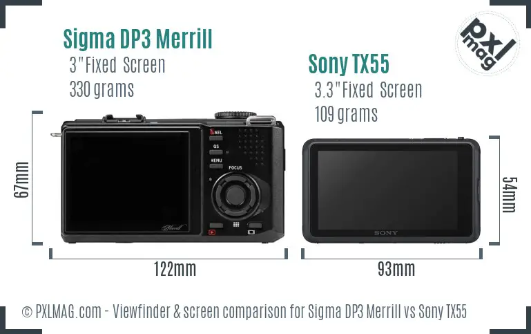 Sigma DP3 Merrill vs Sony TX55 Screen and Viewfinder comparison