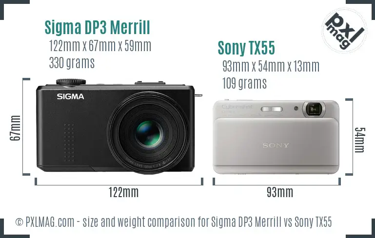 Sigma DP3 Merrill vs Sony TX55 size comparison