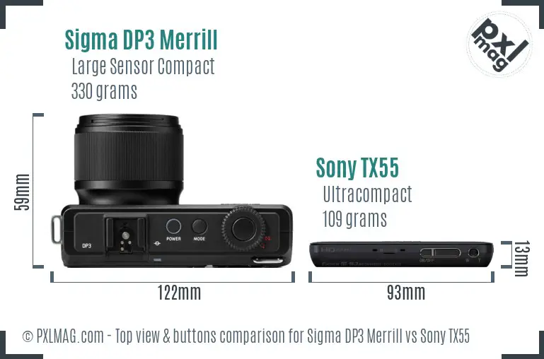 Sigma DP3 Merrill vs Sony TX55 top view buttons comparison