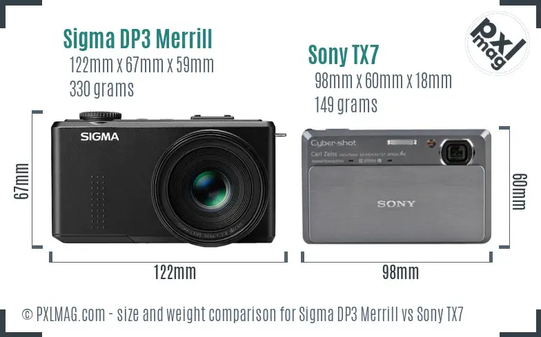 Sigma DP3 Merrill vs Sony TX7 size comparison