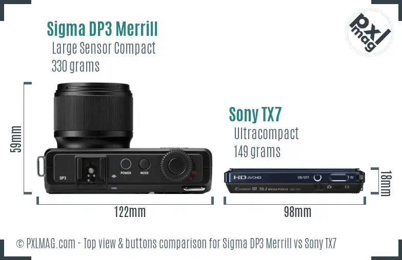 Sigma DP3 Merrill vs Sony TX7 top view buttons comparison