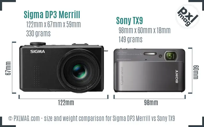Sigma DP3 Merrill vs Sony TX9 size comparison