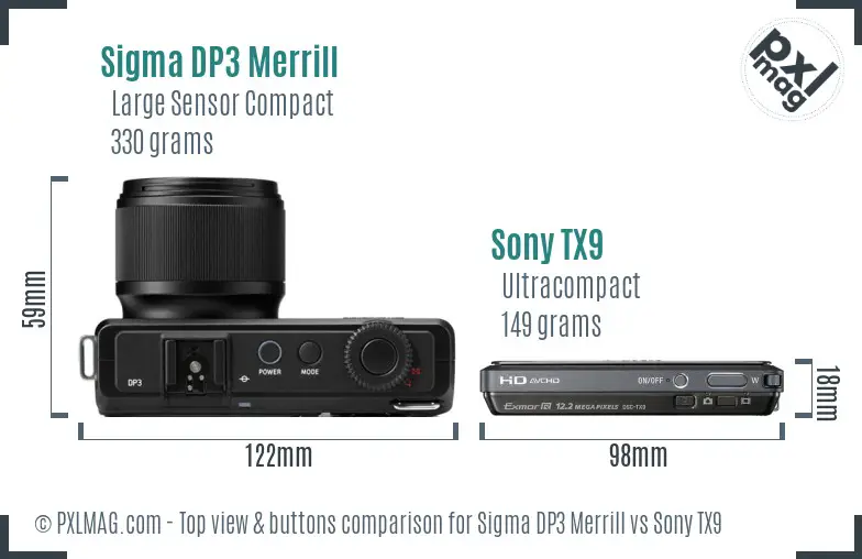 Sigma DP3 Merrill vs Sony TX9 top view buttons comparison