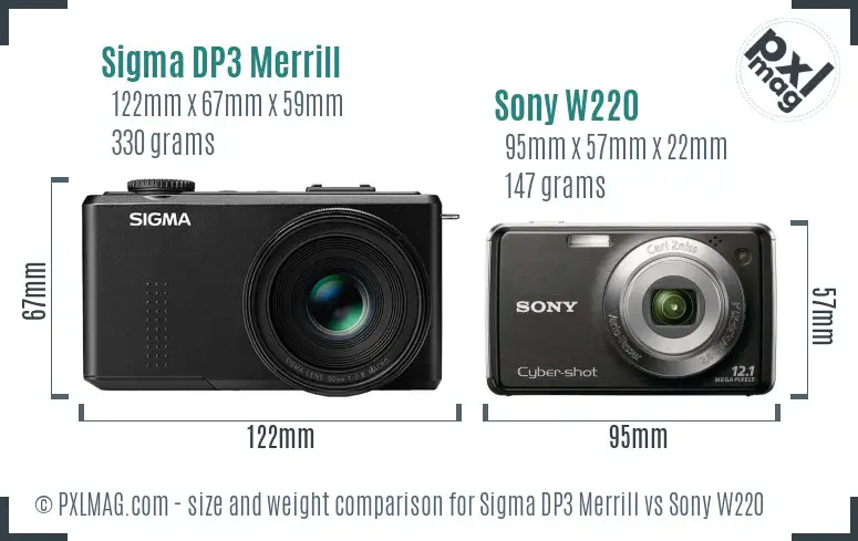 Sigma DP3 Merrill vs Sony W220 size comparison