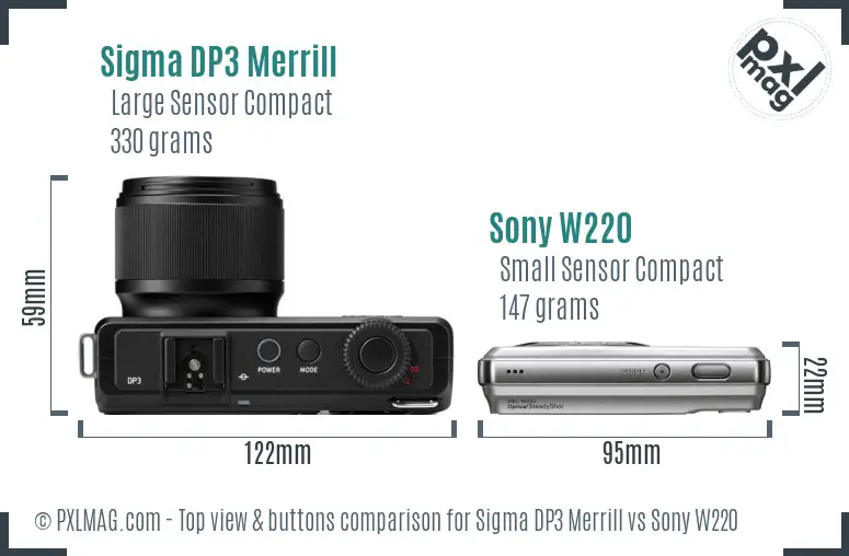 Sigma DP3 Merrill vs Sony W220 top view buttons comparison