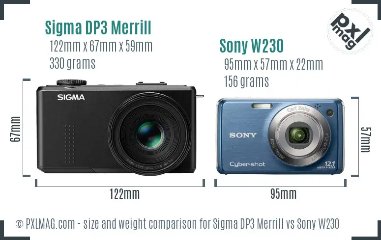 Sigma DP3 Merrill vs Sony W230 size comparison