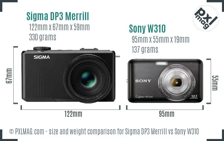 Sigma DP3 Merrill vs Sony W310 size comparison