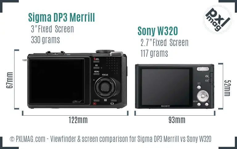 Sigma DP3 Merrill vs Sony W320 Screen and Viewfinder comparison