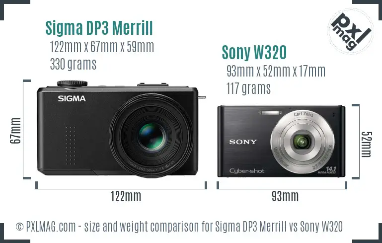 Sigma DP3 Merrill vs Sony W320 size comparison