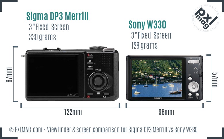 Sigma DP3 Merrill vs Sony W330 Screen and Viewfinder comparison
