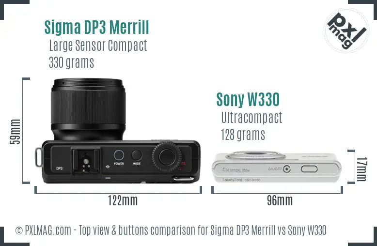 Sigma DP3 Merrill vs Sony W330 top view buttons comparison