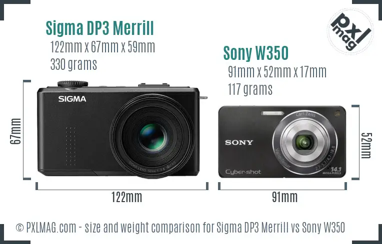 Sigma DP3 Merrill vs Sony W350 size comparison