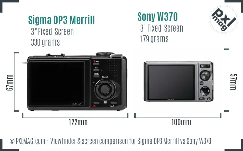 Sigma DP3 Merrill vs Sony W370 Screen and Viewfinder comparison