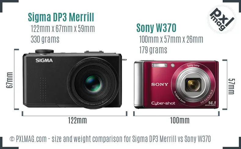 Sigma DP3 Merrill vs Sony W370 size comparison