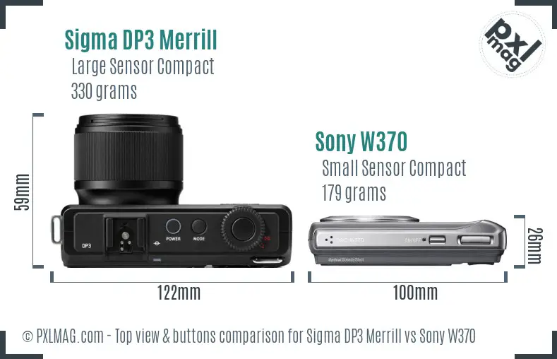 Sigma DP3 Merrill vs Sony W370 top view buttons comparison