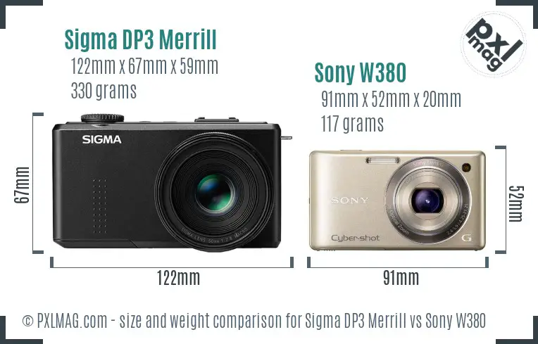 Sigma DP3 Merrill vs Sony W380 size comparison