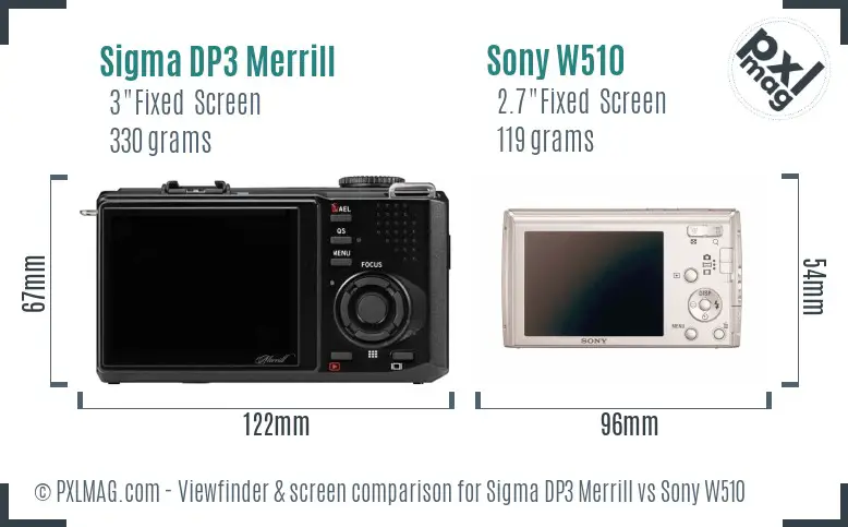 Sigma DP3 Merrill vs Sony W510 Screen and Viewfinder comparison