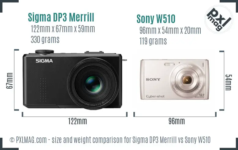 Sigma DP3 Merrill vs Sony W510 size comparison