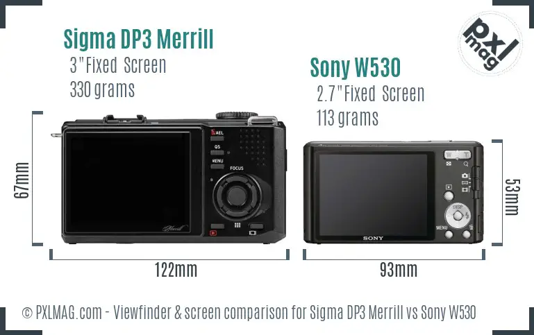 Sigma DP3 Merrill vs Sony W530 Screen and Viewfinder comparison