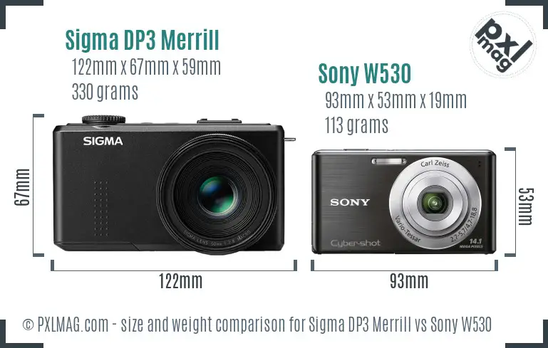 Sigma DP3 Merrill vs Sony W530 size comparison