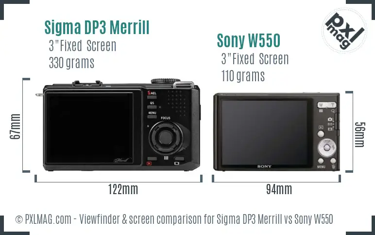 Sigma DP3 Merrill vs Sony W550 Screen and Viewfinder comparison