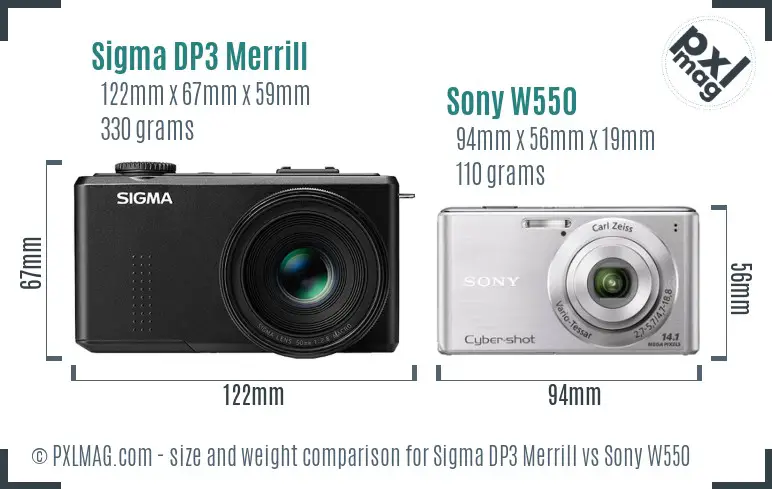 Sigma DP3 Merrill vs Sony W550 size comparison