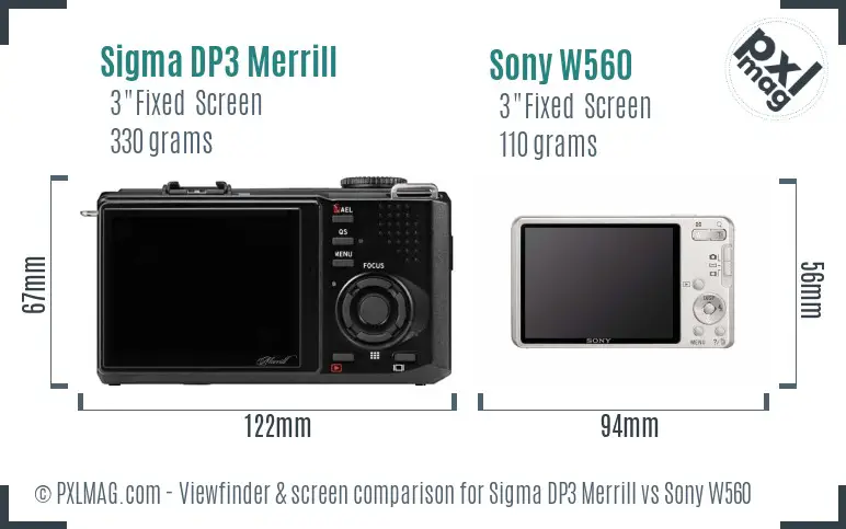 Sigma DP3 Merrill vs Sony W560 Screen and Viewfinder comparison