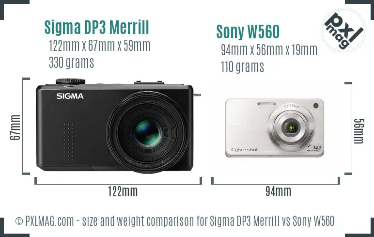 Sigma DP3 Merrill vs Sony W560 size comparison