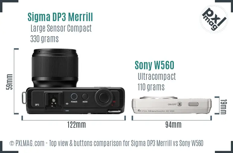 Sigma DP3 Merrill vs Sony W560 top view buttons comparison